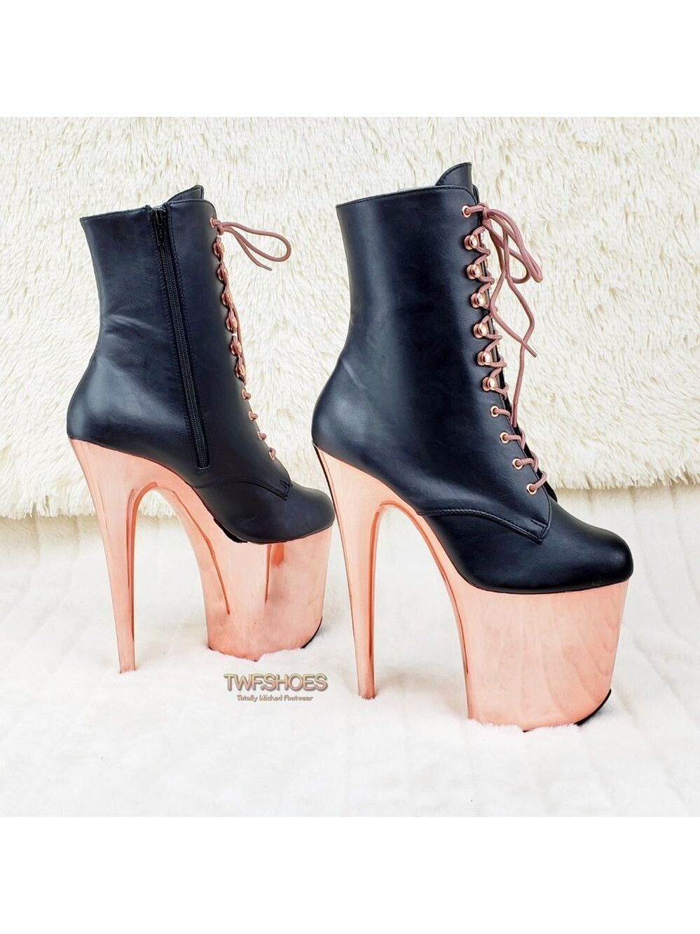 Pleaser Rose Gold Platform 8" Heels Ankle Boots Flamingo 1020